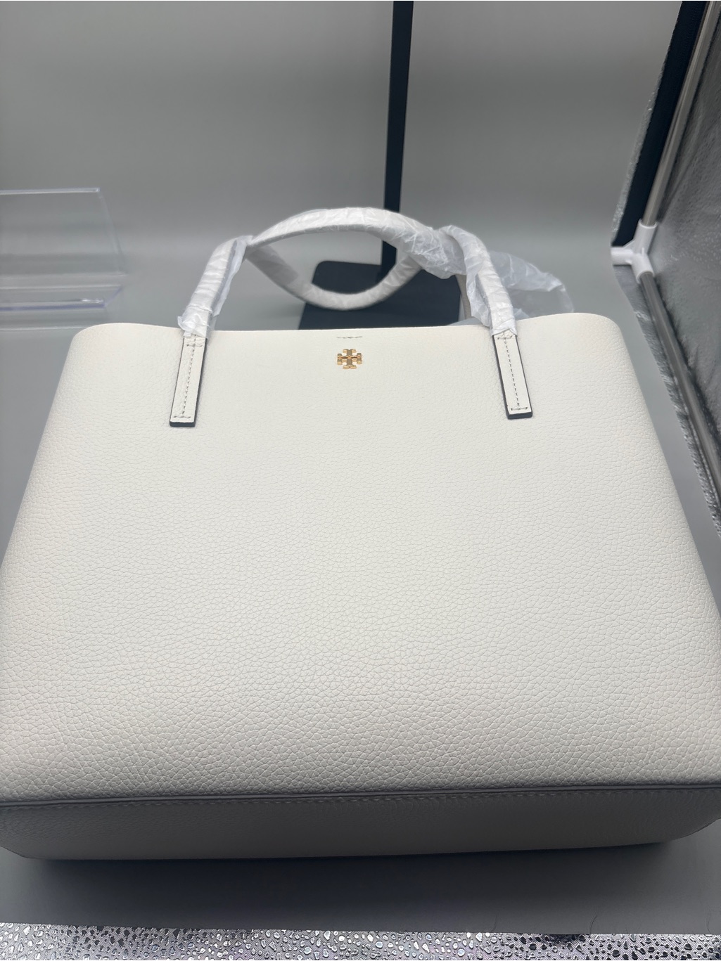 Tory Burch Blake Center Zip Tote New Ivory Devon Sand Leather Nwt